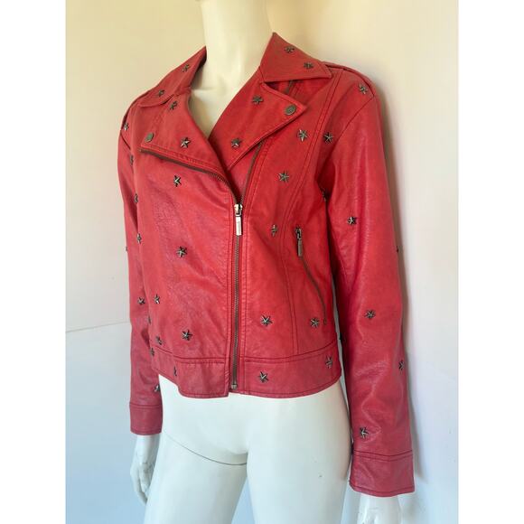 Collection b Star Studded Red Faux Leather Jacket sz S - Picture 2 of 6